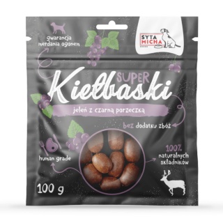 Syta micha - Super kiełbaski z jeleniem i czarną porzeczką 100g