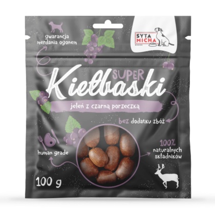 Syta micha - Super kiełbaski z jeleniem i czarną porzeczką 100g