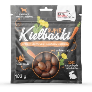 Syta micha - Super kiełbaski z królikiem, marchewką i mniszkiem 100g