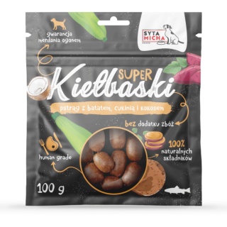 Syta micha - Super kiełbaski z pstrągiem, batatem cukinią i kokosem 100g
