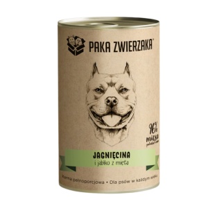PAKA ZWIERZAKA KARMA MOKRA DLA PSA JAGNIĘCINA I JABŁKO Z MIĘTĄ (400G)