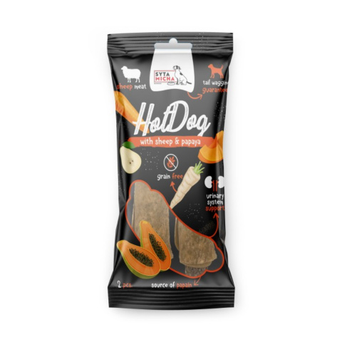 SYTA MICHA - Hot Dog do żucia dla psa - warzywny z papają w skórze owcy 2 szt. SYTA MICHA - Hot Dog do żucia dla psa - warzywny z papają w skórze owcy 2 szt.
