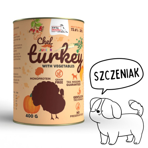 Mokra karma dla psa Indyk z warzywami JUNIOR 400g