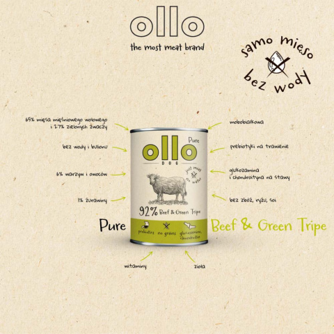 Ollo - Pure Digest Beef & Green Tripe 400g - Wołowina i Zielone Żwacze Ollo - Pure Digest Beef & Green Tripe 400g - Wołowina i Zielone Żwacze