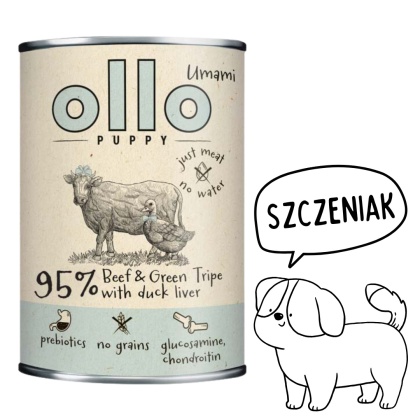 Ollo - karma mokra dla szczeniąt z Wołowiną i Kaczą wątróbką 400g