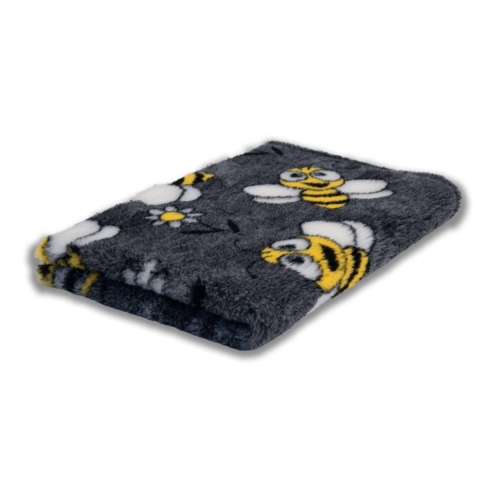 DRY BED Antypoślizgowa mata dla psa 50x75 cm w szarym kolorze z nadrukiem uśmiechniętych pszczółek