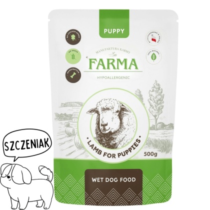 FARMA Manufaktura Jagnięcina Karma Mokra dla Szczeniąt Saszetka 500g