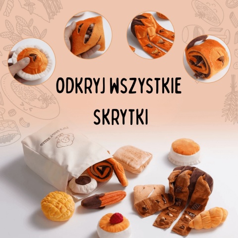 Interaktywna zabawka węchowa Nocciola w kształcie piekarni z pluszowymi bułeczkami i ciasteczkami dla psa