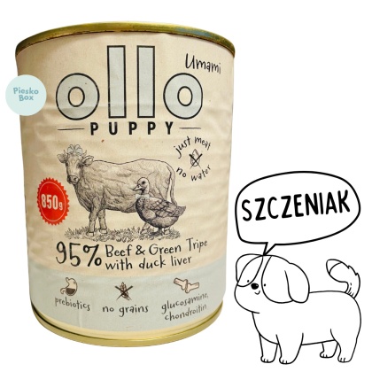 Ollo - karma mokra dla szczeniąt z Wołowiną i Kaczą wątróbką 850g