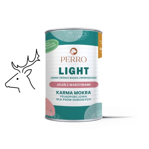 Perro Light – karma mokra z jeleniem i warzywami dla psa 400 g, lekkostrawna i bezzbożowa