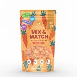 Opakowanie produktu Perro MIX & MATCH – liofilizowana marchew dla psa 15 g, naturalny dodatek do karmy, pieskobox