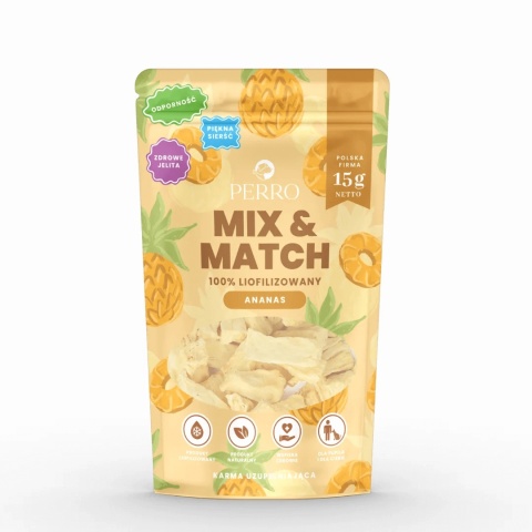 Opakowanie Perro MIX & MATCH – liofilizowany ananas dla psa naturalny owocowy dodatek do karmy, bogaty w witaminy pieskobox
