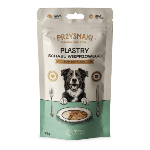 Przysmaki "Z Pańskiego Stołu" - Plastry schabu wieprzowego dla psa 75g Przysmaki "Z Pańskiego Stołu" - Plastry schabu wieprzowego dla psa 75g