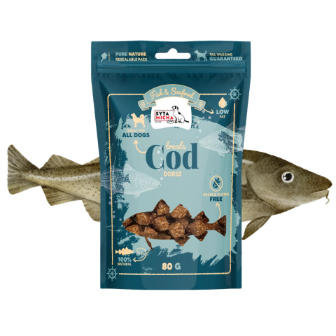 Syta Micha Fish & Seafood Przysmaki z dorszem dla psa 80g Syta Micha Fish & Seafood Przysmaki z dorszem dla psa 80g