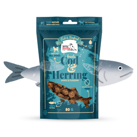Syta Micha Fish & Seafood Przysmaki ze śledziem dla psa 80g Syta Micha Fish & Seafood Przysmaki ze śledziem dla psa 80g
