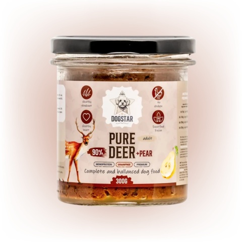 Dogstar - Gotowana karma z JELENIEM i gruszką dla psa 300g
