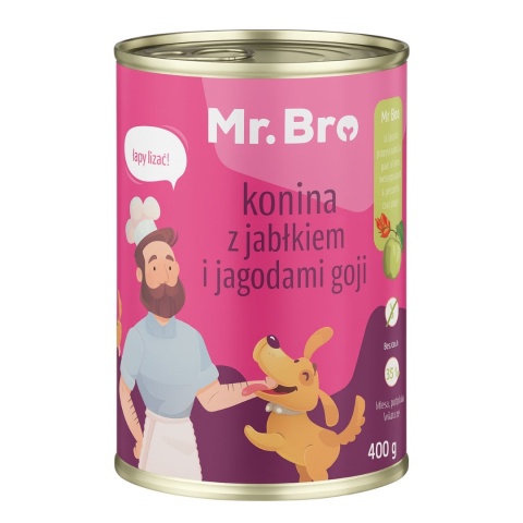 Monoproteinowa karma mokra dla psa – konina z jabłkiem i jagodami goji Mr. Bro 400g – Pieskobox