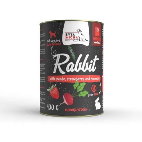 Syta Micha Mokra karma dla psa królik z brukwią, truskawką i rozmarynem 400 g