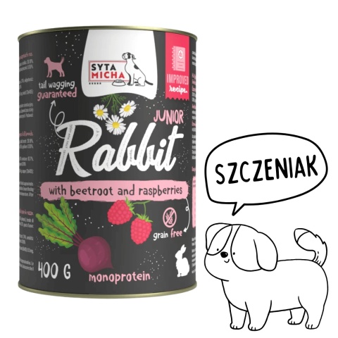 Syta Micha Mokra karma dla szczeniąt królik z burakiem i malinami 400g