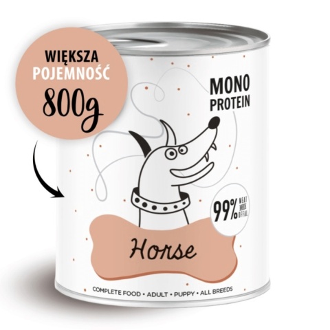 Naturalna karma monobiałkowa PEPE – konina, 800g, dla psów z alergiami