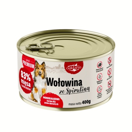 Oakfarm – Wołowina ze spiruliną karma mokra dla psa 400g