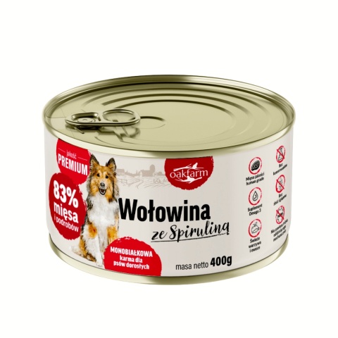 Oakfarm Wołowina ze spiruliną – naturalna karma mokra dla psa 400g