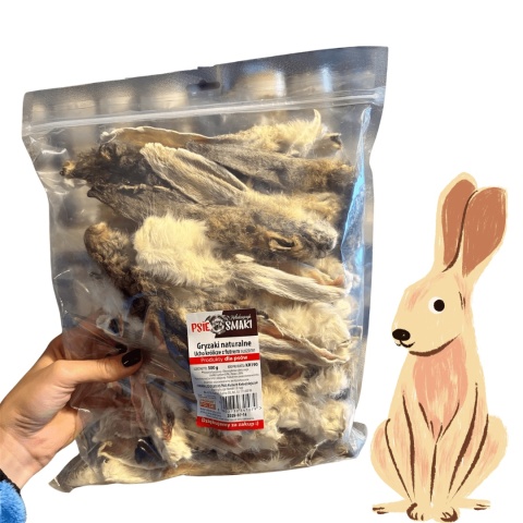 Kołodziejczyk suszone uszy królicze z futrem dla psa naturalny gryzak