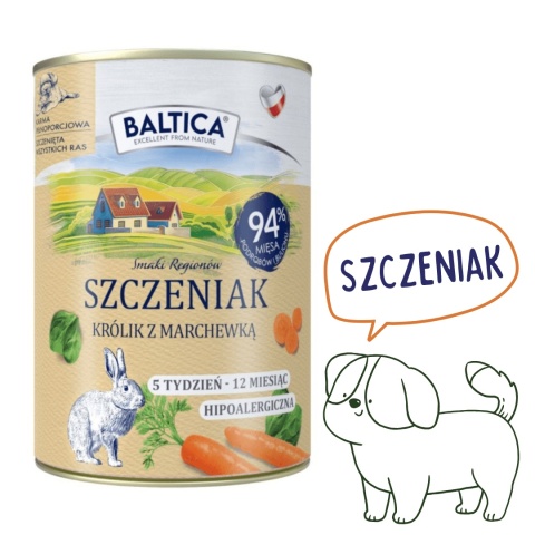 BALTICA karma mokra dla szczeniąt z królikiem i marchewką 400g – naturalna, hipoalergiczna, bezzbożowa