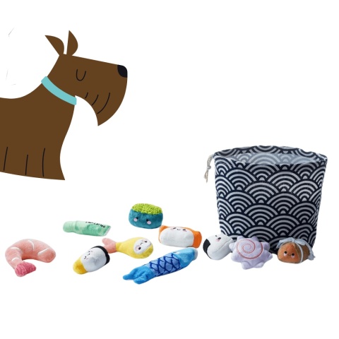 Interaktywna zabawka węchowa Nocciola Sushi – pluszowa torba z rybkami i rolkami dla psa pieskobox