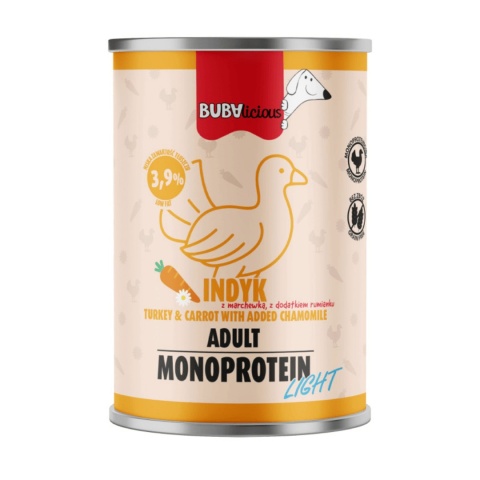 BUBAlicious - LIGHT karma mokra z indykiem dla psa 400g pieskobox