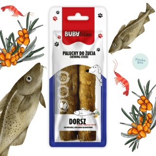 BUBAlicious Paluchy ze Skóry Dorsza z Krylem i Rokitnikiem dla Psa 2×15cm