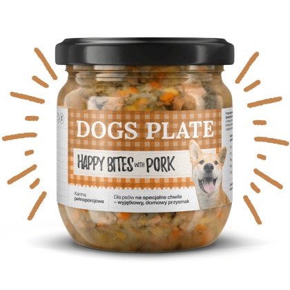 Dogs Plate Happy Bites Wieprzowina – gotowana pełnoporcjowa karma dla psa 380g