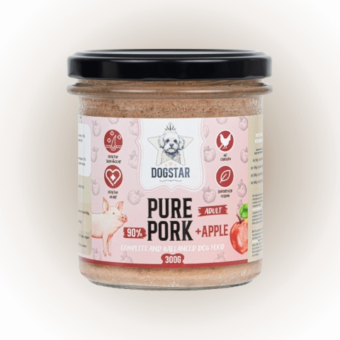 Gotowana karma dla psa Dogstar z wieprzowiną i jabłkiem 300g – naturalny posiłek dla psa pieskobox