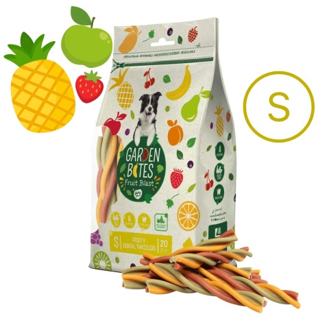 Garden Bites Fruity Dental Twizzlers S - owocowe gryzaki dentystyczne dla psa z jabłkiem, ananasem i truskawką