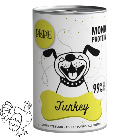 Karma mokra PEPE indyk 400 g monobiałkowa karma dla psa z 99% indyka