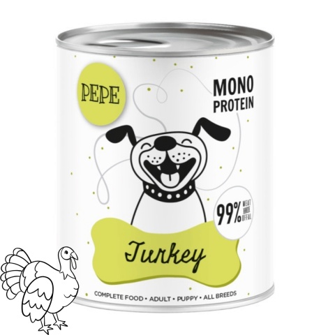 Karma mokra PEPE indyk 800 g monobiałkowa karma dla psa z 99% indyka