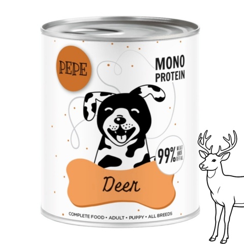 Karma mokra PEPE jeleń 800 g monobiałkowa karma dla psa