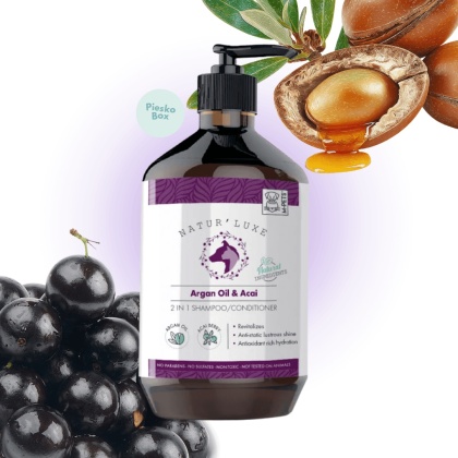 NATUR'LUXE Olej Arganowy i Acai 2w1 – rewitalizujący szampon z odżywką dla psa i kota 500ml