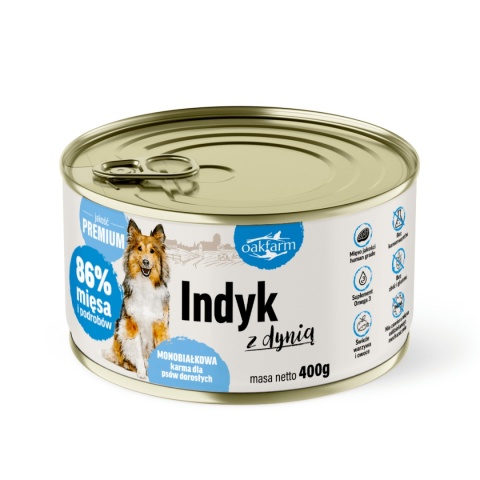 Oakfarm indyk z dynią mokra karma dla psa 400 g – lekkostrawna karma dla psów wrażliwych pieskobox
