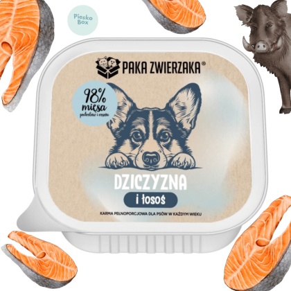 Paka Zwierzaka Dzik z Łososiem TACKA – karma mokra dla psa 150g