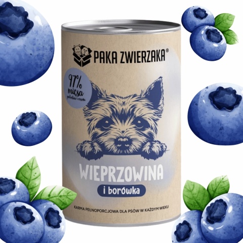 Paka Zwierzaka Wieprzowina z borówką karma mokra dla psa 400g w pieskobox