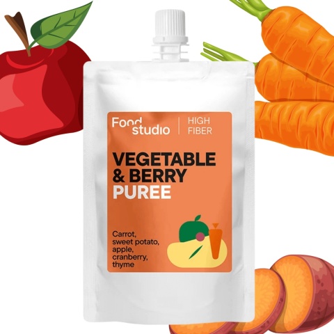 Puree warzywno-owocowe Food Studio dla psów pomarańczowe 150 ml – marchew, batat, jabłko i żurawiną