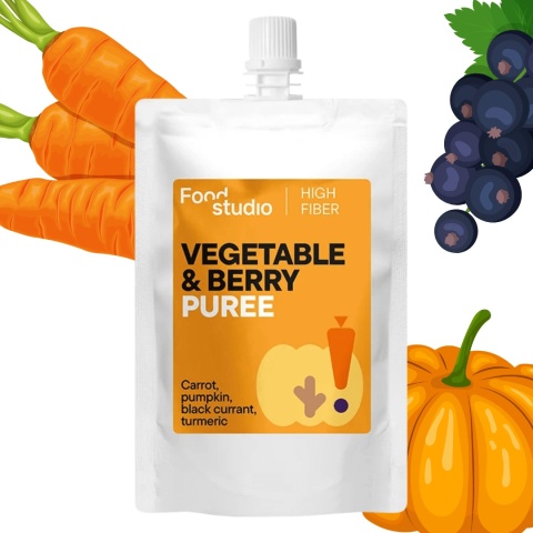 Naturalne puree warzywno-owocowe Food Studio Żółte 150 ml dla psów – dynia, marchew, czarna porzeczka, kurkuma pieskobox