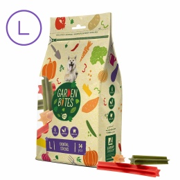 Warzywne patyczki do żucia Garden Bites L — lekkie przysmaki dla psów dużych ras, 14 sztuk