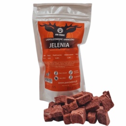 Liofilizowane smaczki z jelenia Pan Zwierz — większe naturalne kawałki mięsa dla psa 70g pieskobox