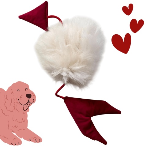 Czerwony walentynkowy szarpak WoolieWhillie z owczym futrem w kształcie serca pieskobox