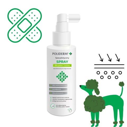 JM Sante Pharma POLIDERM spray na zmiany skórne dla psa i kota 100ml