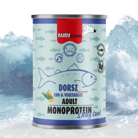 BUBAlicious SHINY COAT karma mokra z dorszem dla psa 400g w pieskobox
