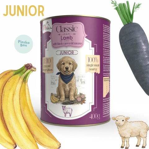 Syta Micha Classic Junior Jagnięcina z Czarną Marchwią i Bananem karma mokra dla szczeniąt 400g