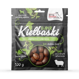 Syta Micha Super kiełbaski z jagnięciną i pokrzywą 100g - pieskobox